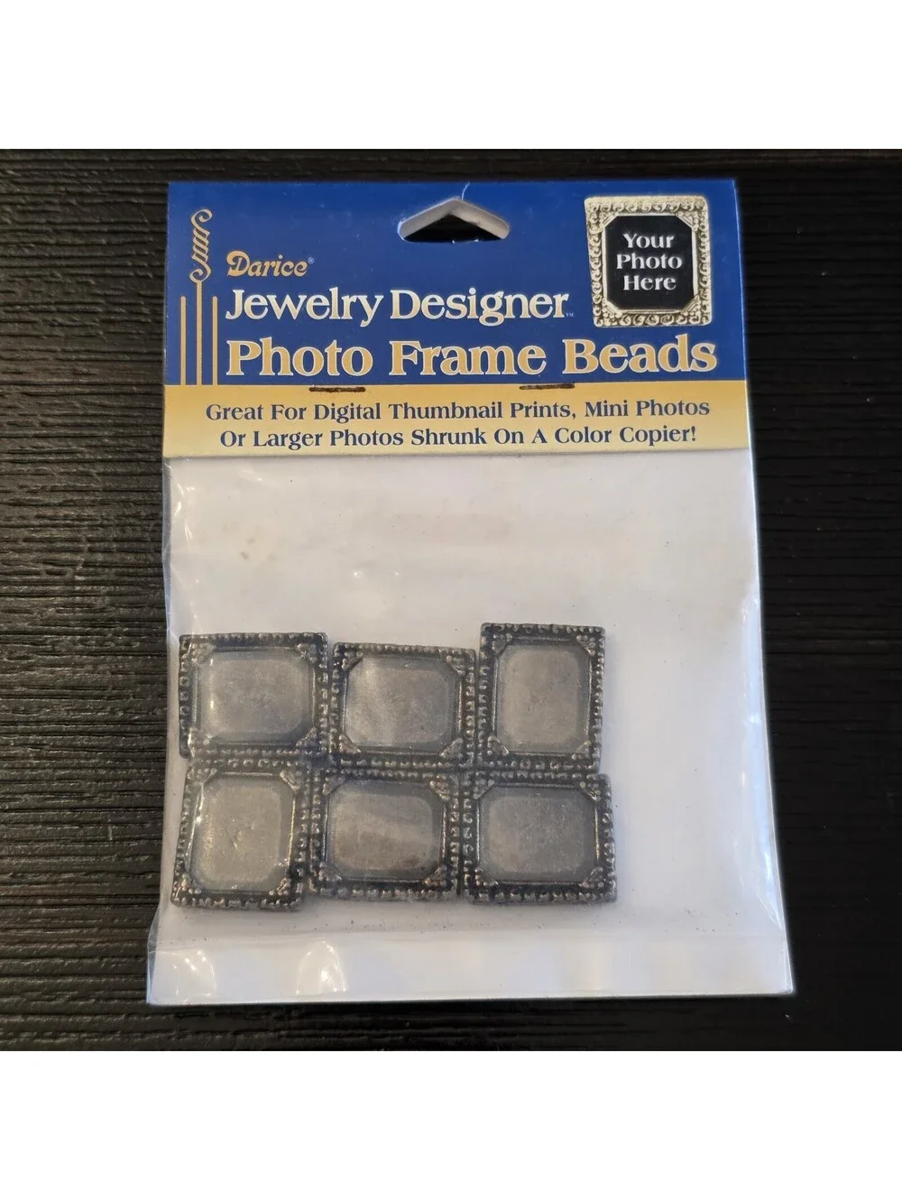 Vintage 2004 Antique Gold Picture Frame Shaped Beads 6 Pc NOS Sealed